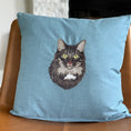 Load image into Gallery viewer, Custom cat pet portrait embroidered pillow cover memorial gift from bark and dwell
