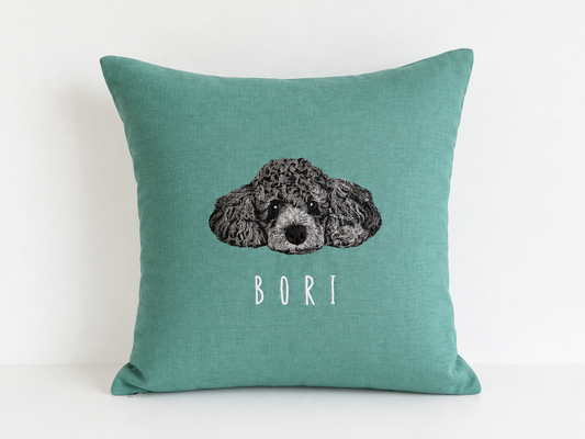 Gray poodle dog custom pet embroidered pillow cover dog mom's gift memorial gift