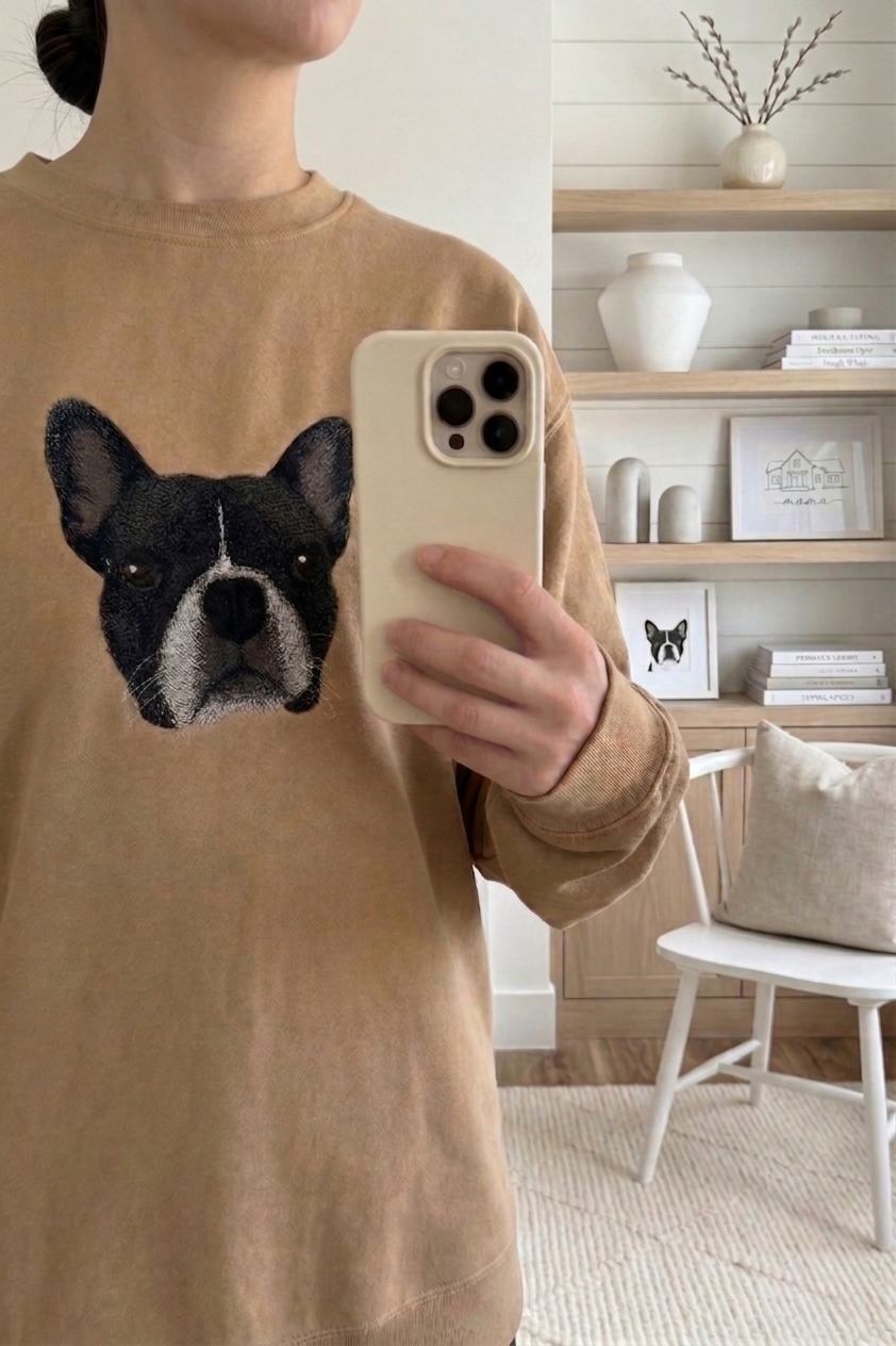 Frenchie bulldog Boston Terrier custom pet dog portrait embroidered shirts pet lover gift