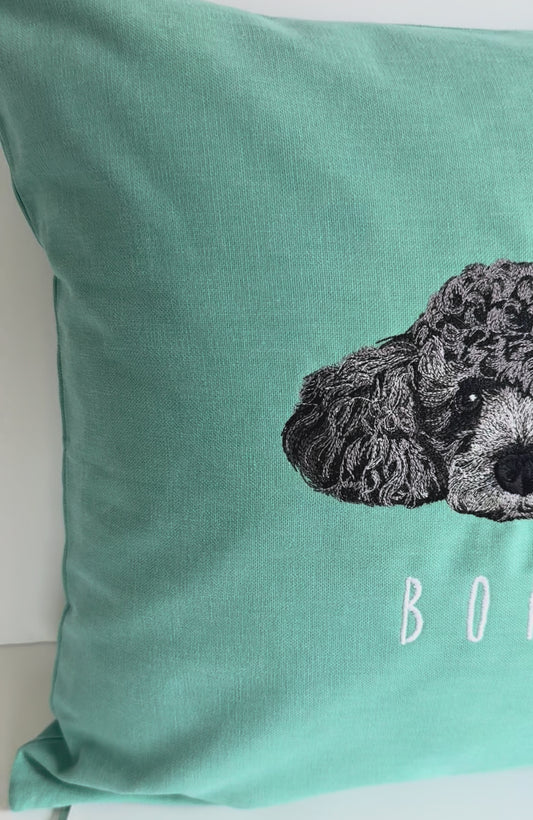 Custom Pet Portrait Embroidered Pillow Cover 16"x16"